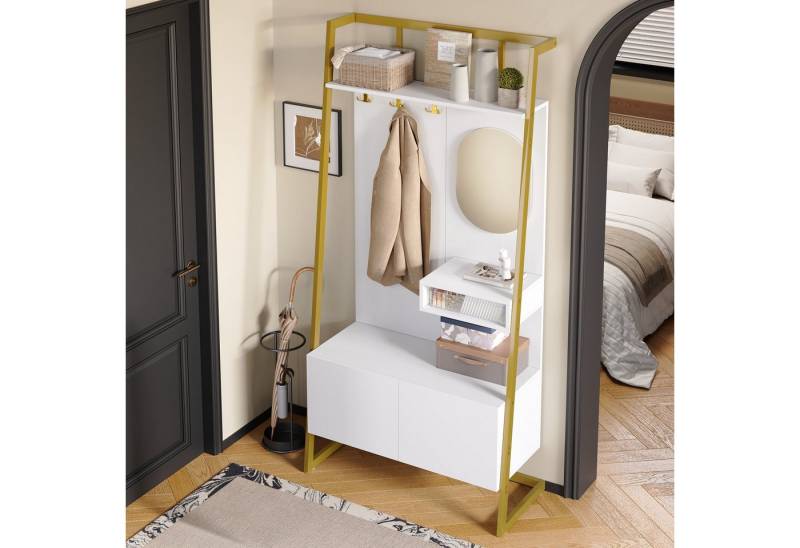 HAUSS SPOLE Garderoben-Set mit Spiegel&Schuhbank,Garderobenschrank Flurgarderobe mit Haken®al, (Flurschrank, Eingangsschrank, 1-St., Sanftes Scharnierdesign), multifunktionaler Aufbewahrungsschrank von HAUSS SPOLE