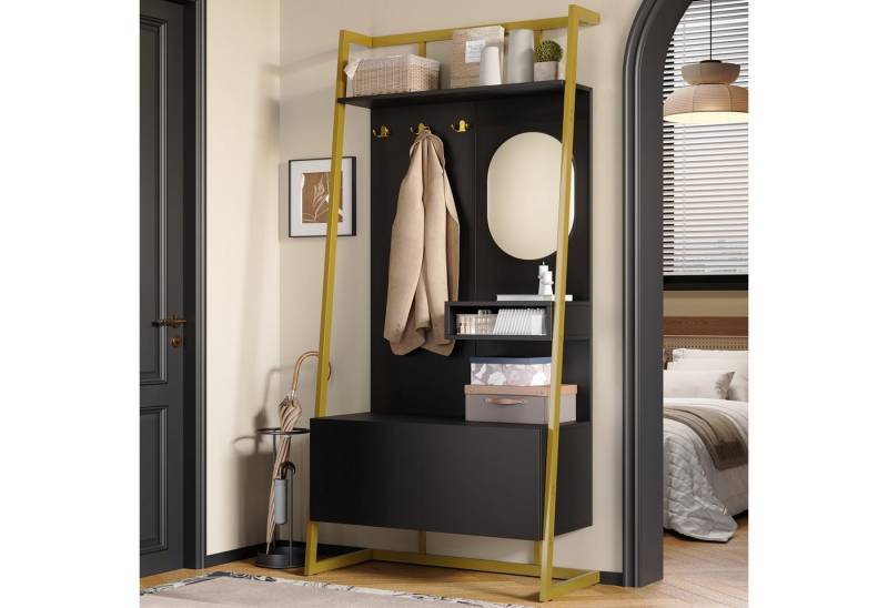 HAUSS SPOLE Garderoben-Set mit Spiegel&Schuhbank,Garderobenschrank Flurgarderobe mit Haken®al, (Flurschrank, Eingangsschrank, 1-St., Sanftes Scharnierdesign), multifunktionaler Aufbewahrungsschrank von HAUSS SPOLE