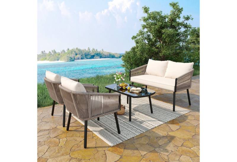 HAUSS SPOLE Gartenlounge-Set 4-teiliges Gartenmöbel-Set, 2-Sitzer-Sofa, 2 Einzelsofas, Couchtisch von HAUSS SPOLE