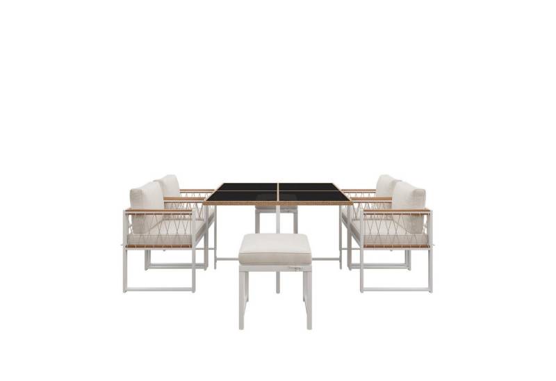 HAUSS SPOLE Gartenlounge-Set 7-teiliges Esstisch- Stuhlset für 6 Personen Tisch aus gehärtetem Glas, (Garten-Lounge-Set, Gartenmöbel-Set, Outdoor-Sofa-Set, Balkonset, 7-tlg., Tisch aus gehärtetem Glas), für 6 Personen, für den Außenbereich von HAUSS SPOLE