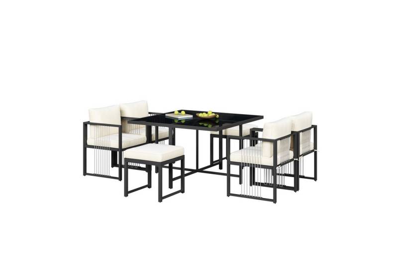 HAUSS SPOLE Gartenlounge-Set 7 teiliges Esstisch- Stuhlset für 6 Personen Tisch aus gehärtetem Glas, (Garten-Lounge-Set, Gartenmöbel-Set, Outdoor-Sofa-Set, Balkonset, 7-tlg., Tisch aus gehärtetem Glas), für 6 Personen, für den Außenbereich von HAUSS SPOLE