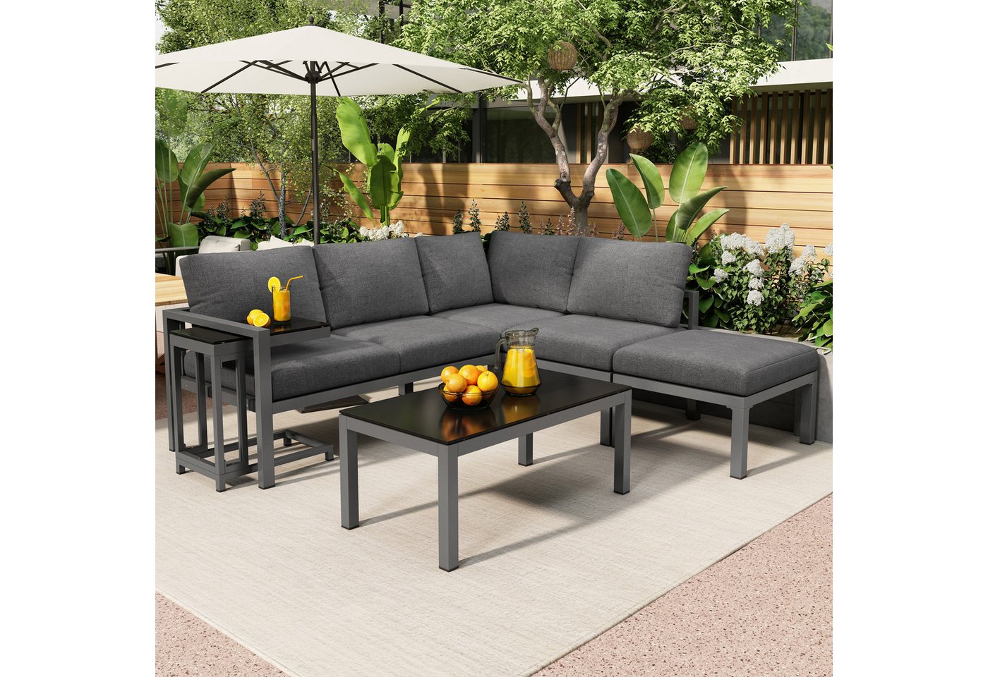 HAUSS SPOLE Gartenlounge-Set Gartenmöbel, wetterfeste aus Aluminium inklusive aller Kissen, Grau von HAUSS SPOLE