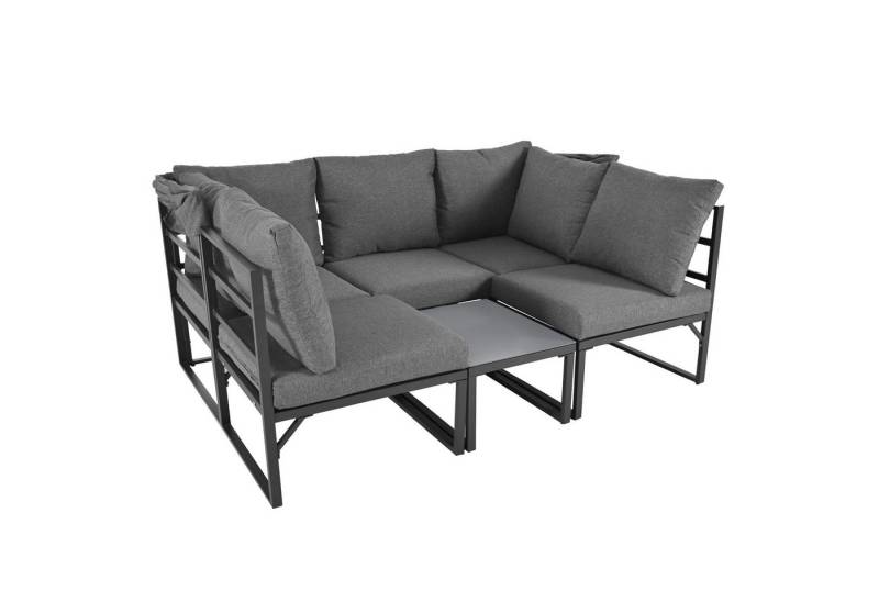 HAUSS SPOLE Gartenlounge-Set Loungesessel Set Sitzgruppe Hocker und Tisch mit Markise 4er Set Grau, (4-tlg), 5 Sitzer Gartenmöbel Sitzgruppe mit Sonnendach von HAUSS SPOLE