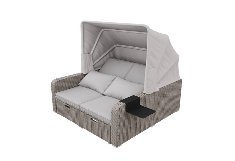 HAUSS SPOLE Gartenlounge-Set Polyrattan Gartenmöbel für 2 Personen mit abnehmbarem Markise Khaki von HAUSS SPOLE
