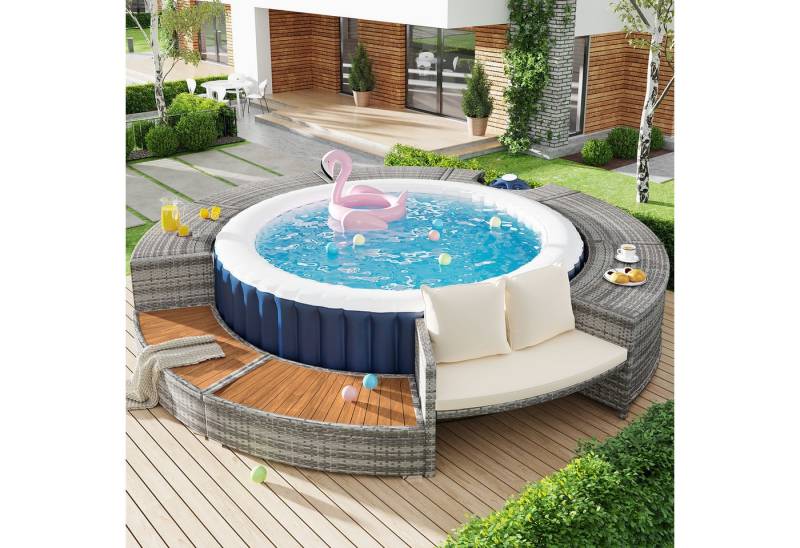 HAUSS SPOLE Gartenlounge-Set runde Lounge mit Stauraum, verstellbaren Füßen und Kissen, Grau von HAUSS SPOLE