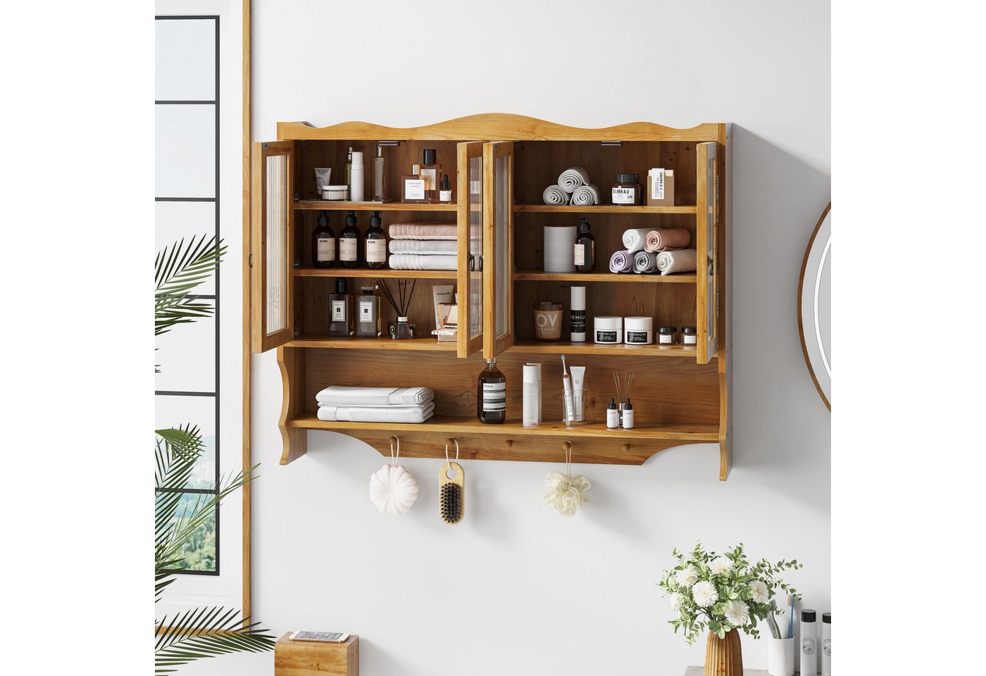 HAUSS SPOLE Hängeschrank 90cm Küchenschrank Badzimmerschrank mit Hakenleistenbereich,Natural von HAUSS SPOLE