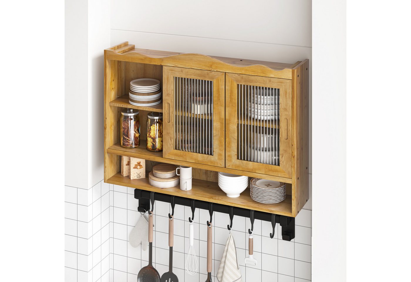 HAUSS SPOLE Hängeschrank 90cm Küchenschrank Badzimmerschrank mit Schiebetüren,Natural von HAUSS SPOLE