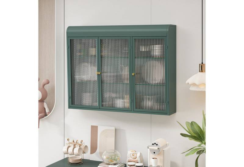 HAUSS SPOLE Hängeschrank 90cm Wandschrank Badezimmerschrank Küchenschrank mit Drei Glastüren (3-türiger gewölbter Hängeschrank aus Glas, vielseitige Aufbewahrung für Küche, Wohnzimmer & Badezimmer, stilvolles und robustes Design) von HAUSS SPOLE