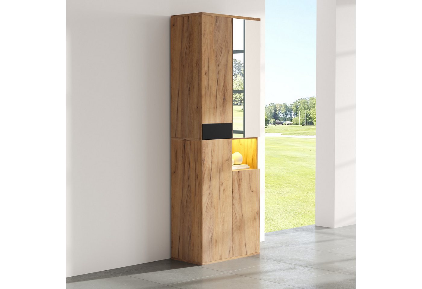 HAUSS SPOLE Highboard 65 × 35 × 190 cm Vitrine mit Spiegel Aufbewahrungsschrank Hochschrank von HAUSS SPOLE