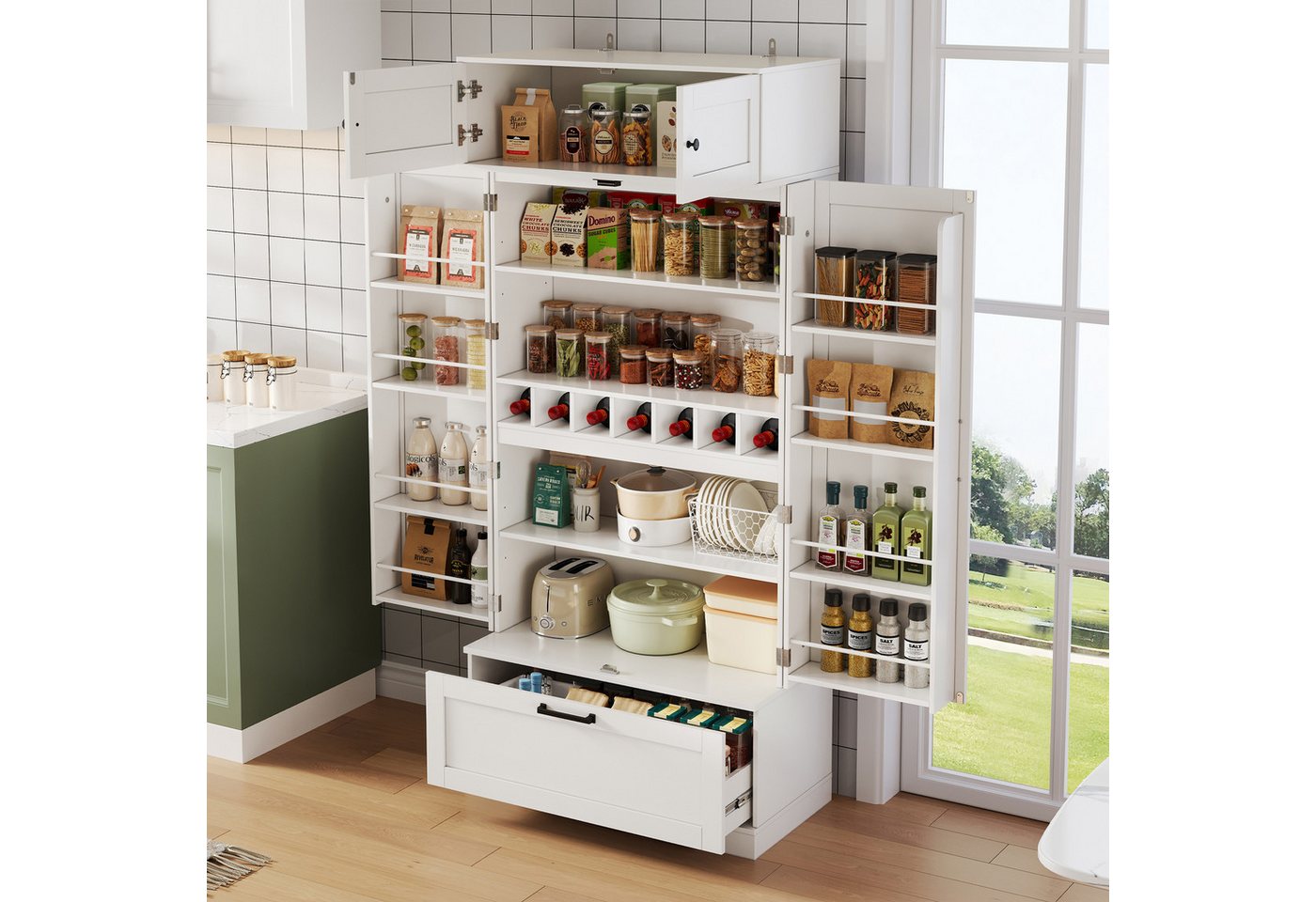 HAUSS SPOLE Highboard 80×40×180cm Küchenschrank mit Schubladen,Weinregal HAUSS SPOLE Highboard 80×40×180cm Küchenschrank mit Schubladen,Weinregal von HAUSS SPOLE