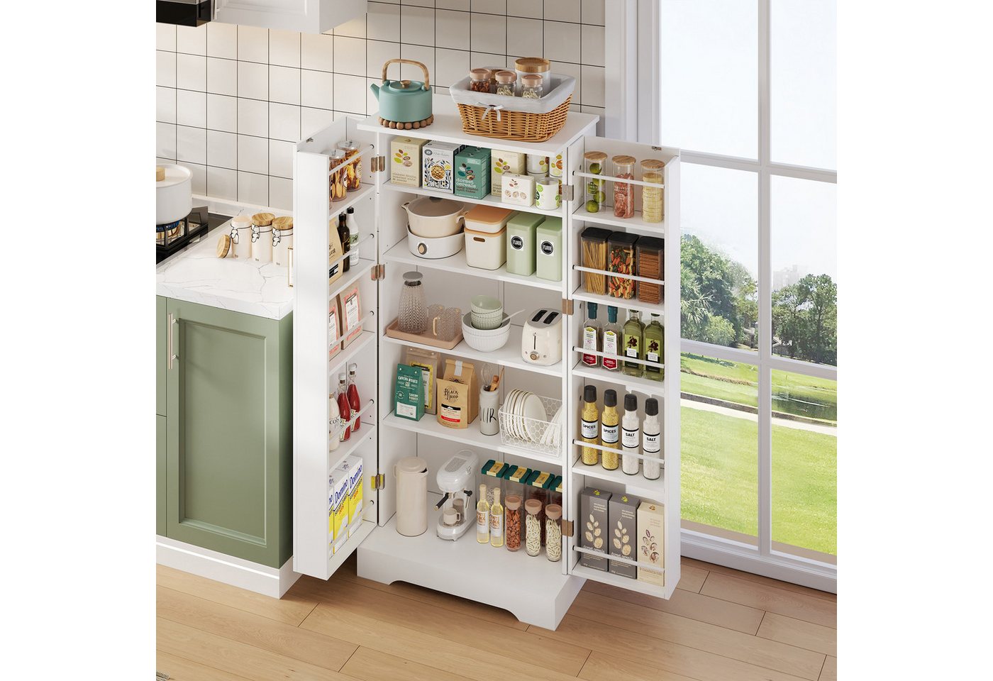 HAUSS SPOLE Highboard Küchenschrank mit LED-Sensorleuchte,Wohnzimmerschrank Vorratsschrank (1 St) von HAUSS SPOLE