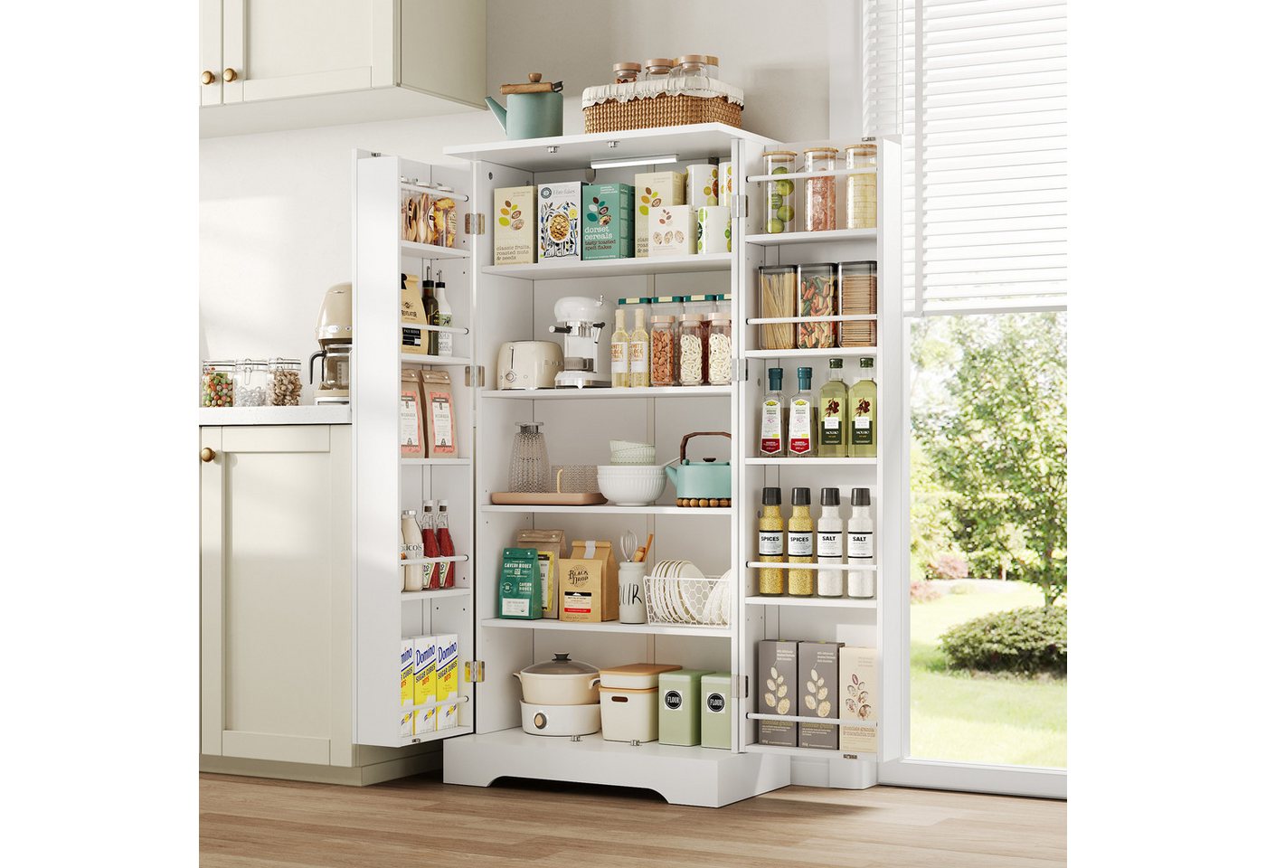 HAUSS SPOLE Highboard Küchenschrank mit LED-Sensorleuchte,Wohnzimmerschrank Vorratsschrank (mit LED-Sensorleuchte, höhenverstellbaren Böden & Kippschutz, 1 St) von HAUSS SPOLE
