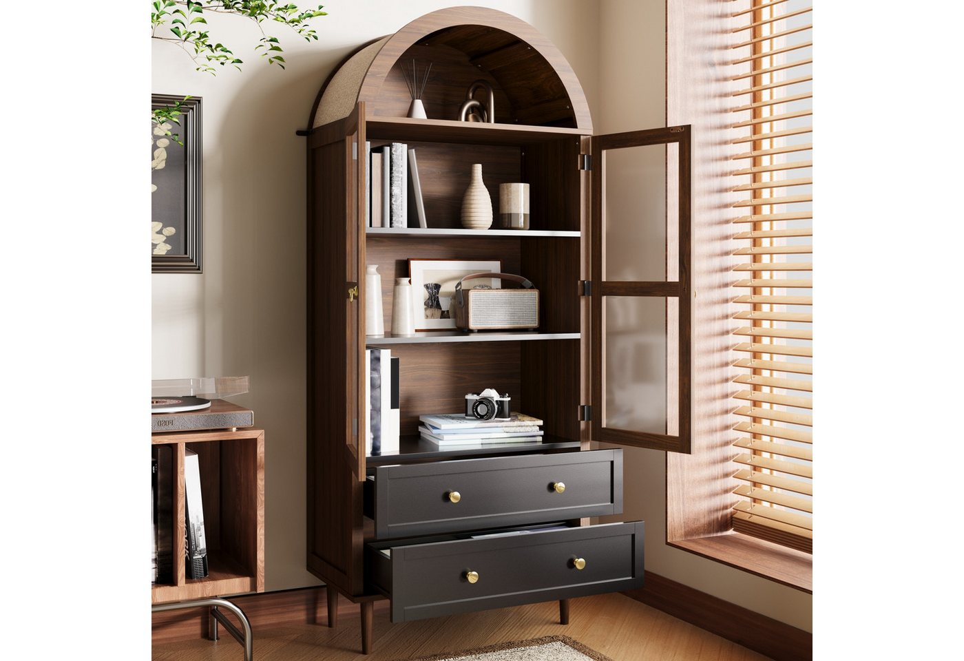 HAUSS SPOLE Highboard Retro-Vitrine Aufbewahrungsschrank mit verstellbaren Einlegeböden HAUSS SPOLE Highboard Retro-Vitrine Aufbewahrungsschrank mit verstellbaren Einlegeböden von HAUSS SPOLE