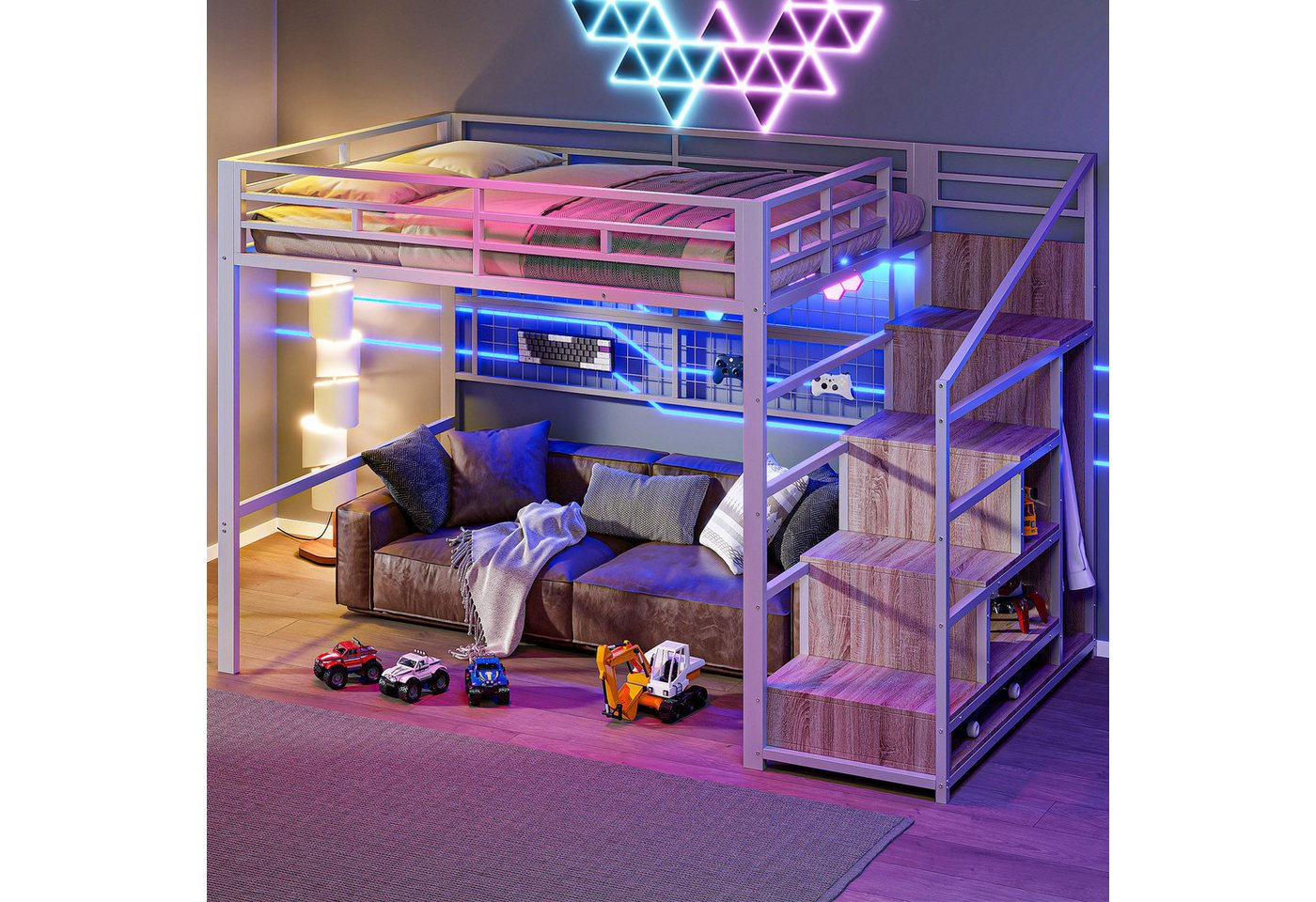 HAUSS SPOLE Hochbett 140 x 200cm mit Kleiderschrank, Stauraumleiter, LED-Leuchten weiß HAUSS SPOLE Hochbett 140 x 200cm mit Kleiderschrank, Stauraumleiter, LED-Leuchten weiß von HAUSS SPOLE