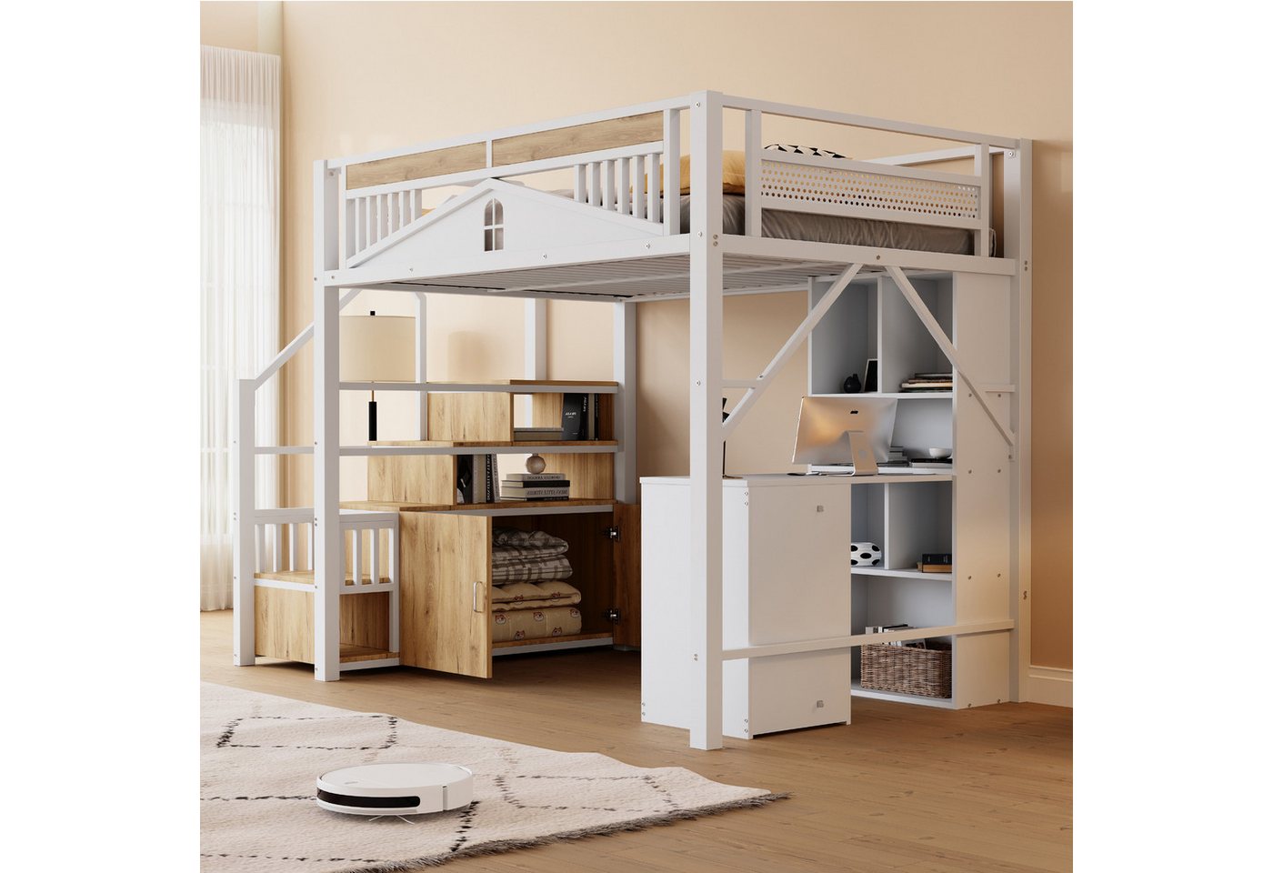 HAUSS SPOLE Hochbett 140x200 mit Fenster&Schreibtisch,Jugendbett Bettgestell mit Spind HAUSS SPOLE Hochbett 140x200 mit Fenster&Schreibtisch,Jugendbett Bettgestell mit Spind von HAUSS SPOLE