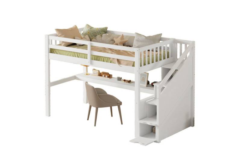 HAUSS SPOLE Hochbett 90 x 200 mit Treppe, Stauraumschubladen und Schreibtisch, Weiß von HAUSS SPOLE
