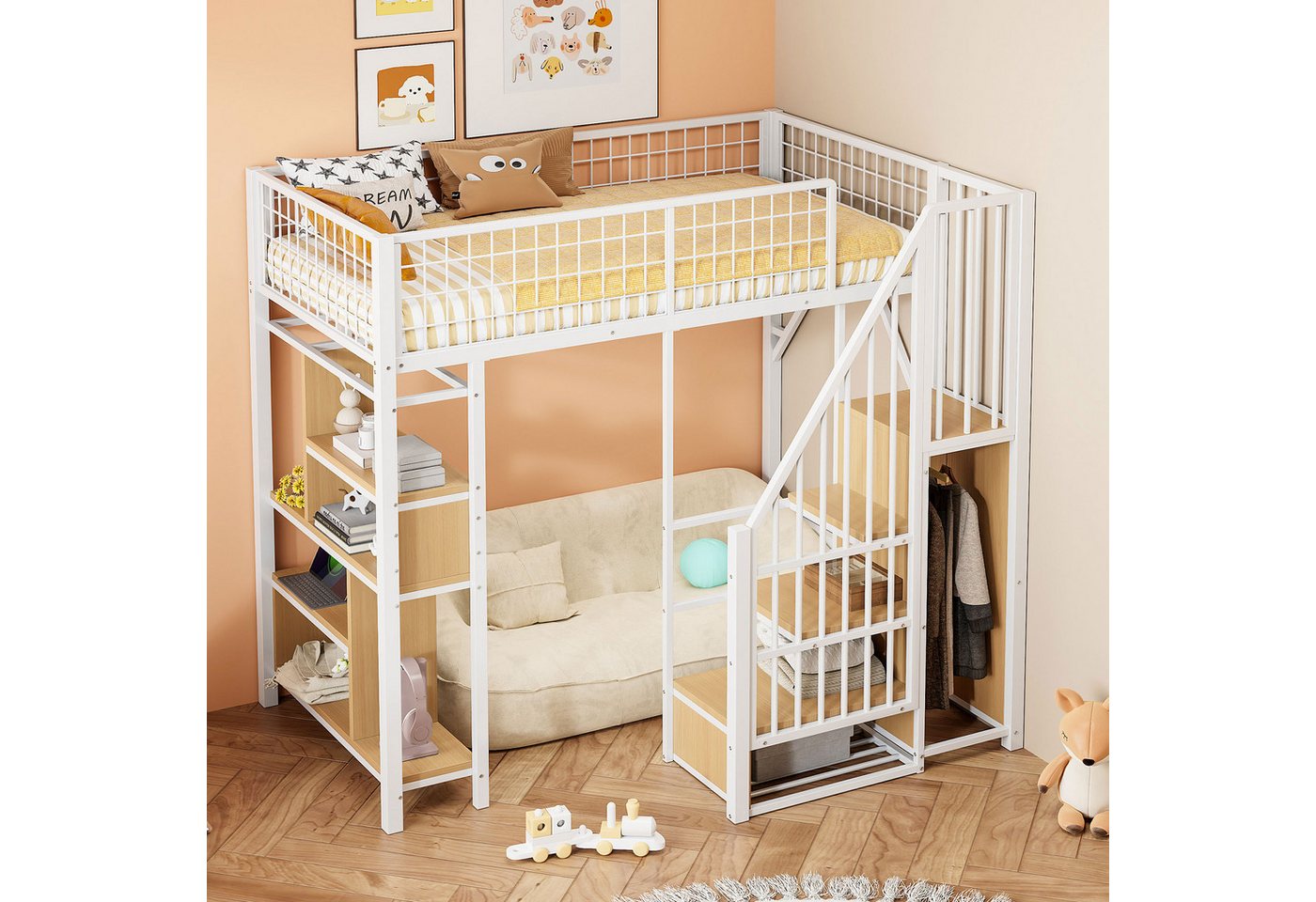 HAUSS SPOLE Hochbett 90x200 mit Kleiderschrank,Jugendbett Eisenbett mit Stauraum,Weiß HAUSS SPOLE Hochbett 90x200 mit Kleiderschrank,Jugendbett Eisenbett mit Stauraum,Weiß von HAUSS SPOLE