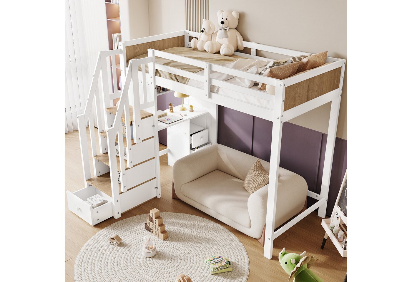 HAUSS SPOLE Hochbett 90x200cm Schreibtisch mit 3 Schubladen, Leiterschrank, Offenes Regal (Etagenbett,Kinderbett,mit Schreibtisch & Schubladen, 4-Stufen-Leiterschrank, Fallschutzgitte., 1-St., 90 x 200 cm) ohne Matratze HAUSS SPOLE Hochbett 90x200cm Schreibtisch mit 3 Schubladen, Leiterschrank, Offenes Regal (Etagenbett,Kinderbett,mit Schreibtisch & Schubladen, 4-Stufen-Leiterschrank, Fallschutzgitte., 1-St., 90 x 200 cm) ohne Matratze von HAUSS SPOLE