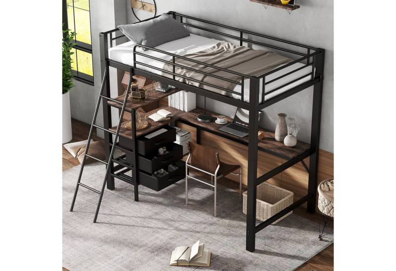 HAUSS SPOLE Hochbett 90x200cm mit 3 Schubladen, Tisch, Schräge Leiter mit 4 Stufen, Schwarz (Modernes Hochbett aus Eisen mit 3 Schubladen & 2 m Schreibtisch, platzsparendes Etagenbett mit schräger Leiter, ideal für Kinder & Jugendliche, 90x200cm) Ohne Matratze HAUSS SPOLE Hochbett 90x200cm mit 3 Schubladen, Tisch, Schräge Leiter mit 4 Stufen, Schwarz (Modernes Hochbett aus Eisen mit 3 Schubladen & 2 m Schreibtisch, platzsparendes Etagenbett mit schräger Leiter, ideal für Kinder & Jugendliche, 90x200cm) Ohne Matratze von HAUSS SPOLE