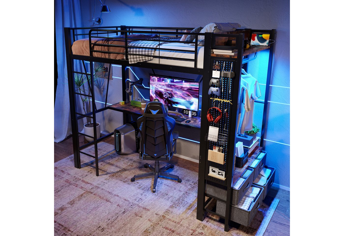 HAUSS SPOLE Hochbett 90x200cm mit Schreibtisch, 4 Schubladen, Steckdose, LED-Leiste schwarz HAUSS SPOLE Hochbett 90x200cm mit Schreibtisch, 4 Schubladen, Steckdose, LED-Leiste schwarz von HAUSS SPOLE