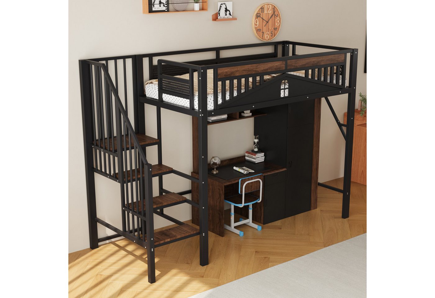 HAUSS SPOLE Hochbett 90x200cm mit Sicherheitsleiter, Gehäuseform mit Fensterdesign Schwarz (90x200 cm mit Fenster-Sicherheitsgitter, Sicherheitsleiter und Stauraum, erhöhten Schlafplatz und funktionalen Stauraum) ohne Matratze HAUSS SPOLE Hochbett 90x200cm mit Sicherheitsleiter, Gehäuseform mit Fensterdesign Schwarz (90x200 cm mit Fenster-Sicherheitsgitter, Sicherheitsleiter und Stauraum, erhöhten Schlafplatz und funktionalen Stauraum) ohne Matratze von HAUSS SPOLE