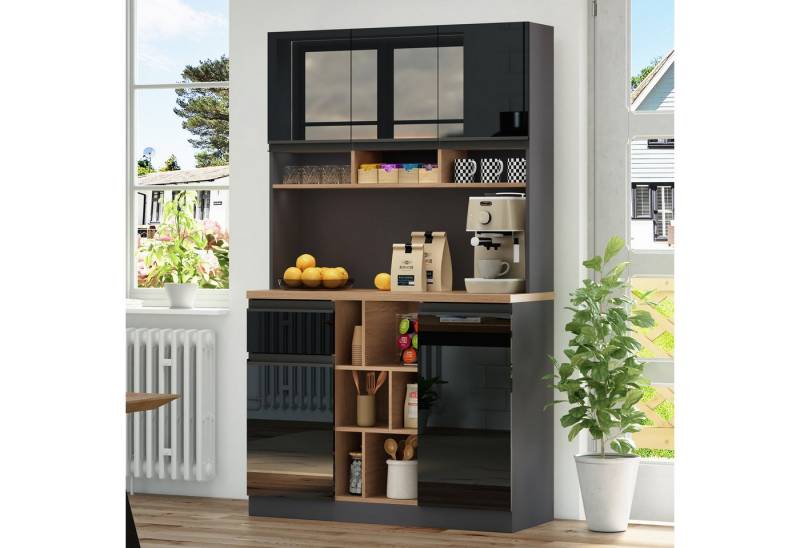 HAUSS SPOLE Hochschrank Highboard mit Stauraum,Buffetschrank Küchenschrank Kommode mit Regal (Modernes Sideboard, verstellbaren Regalen, Schubladen und Kippschutz) Schubladen,offener Stauraum von HAUSS SPOLE