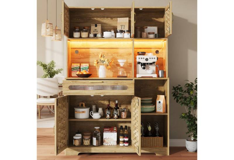 HAUSS SPOLE Hochschrank mit Schubladen,Aufwahrungsschrank Küchenschrank mit LED-Beleuchtung (Eleganter Küchenschrank mit LED-Beleuchtung in Natur, 1-St., 120 × 40 × 180 cm) von HAUSS SPOLE