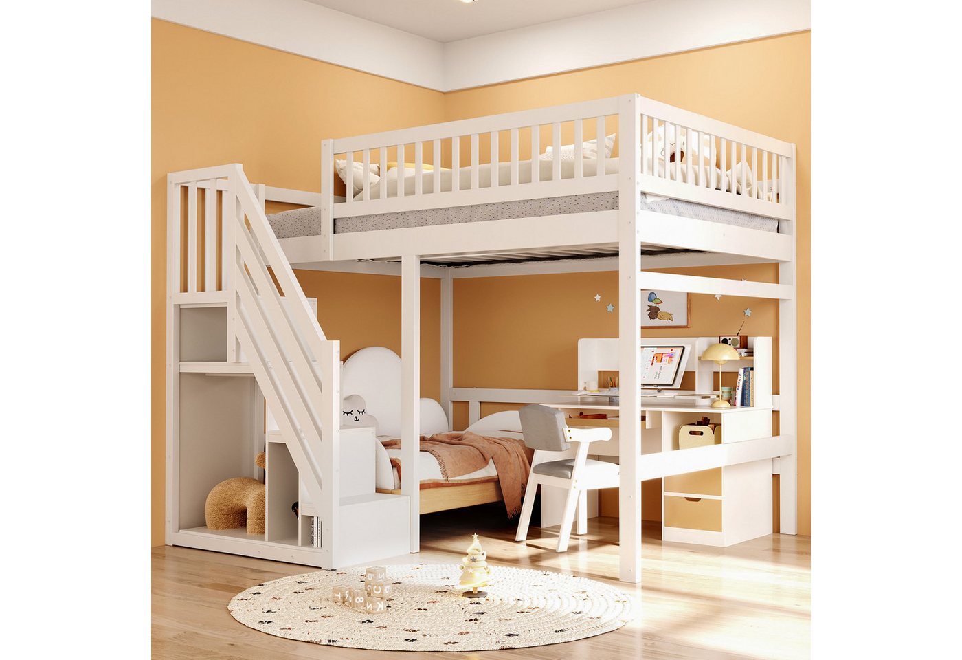 HAUSS SPOLE Kinderbett 140x 200 cm Massivholzbett, Treppe mit Aufbewahrungsschrank, weiß HAUSS SPOLE Kinderbett 140x 200 cm Massivholzbett, Treppe mit Aufbewahrungsschrank, weiß von HAUSS SPOLE