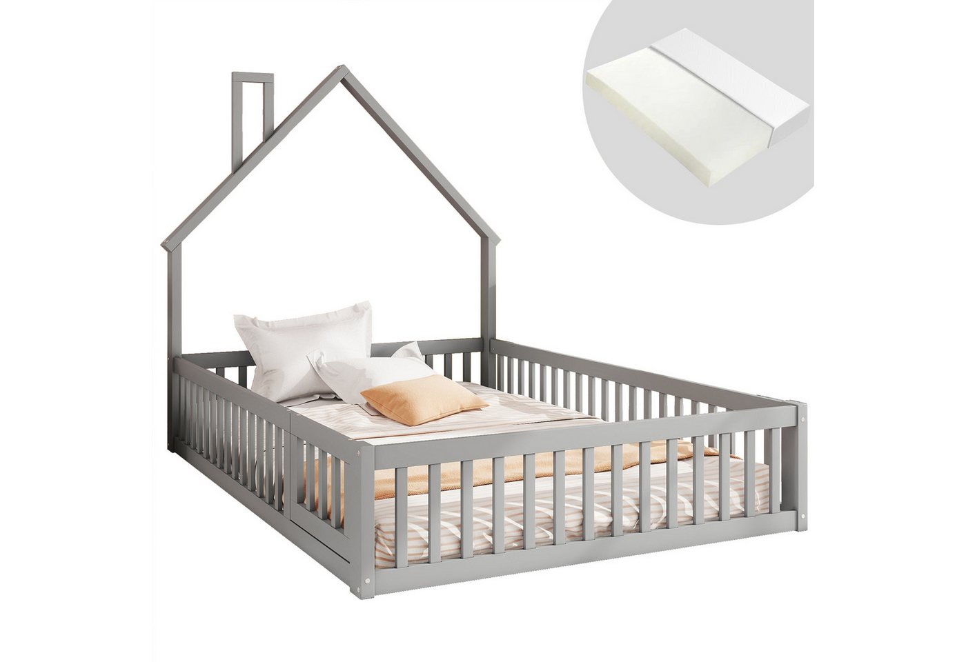 HAUSS SPOLE Kinderbett 140x200 cm mit Schornsteinform, Lattenrost Minimalistischer Stil, Grau von HAUSS SPOLE