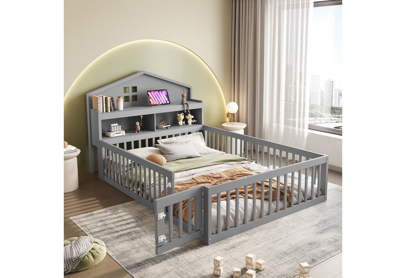HAUSS SPOLE Kinderbett 140x200 mit Einlegeböden und Stauraum, mit Schutzgitter und Tür Grau HAUSS SPOLE Kinderbett 140x200 mit Einlegeböden und Stauraum, mit Schutzgitter und Tür Grau von HAUSS SPOLE