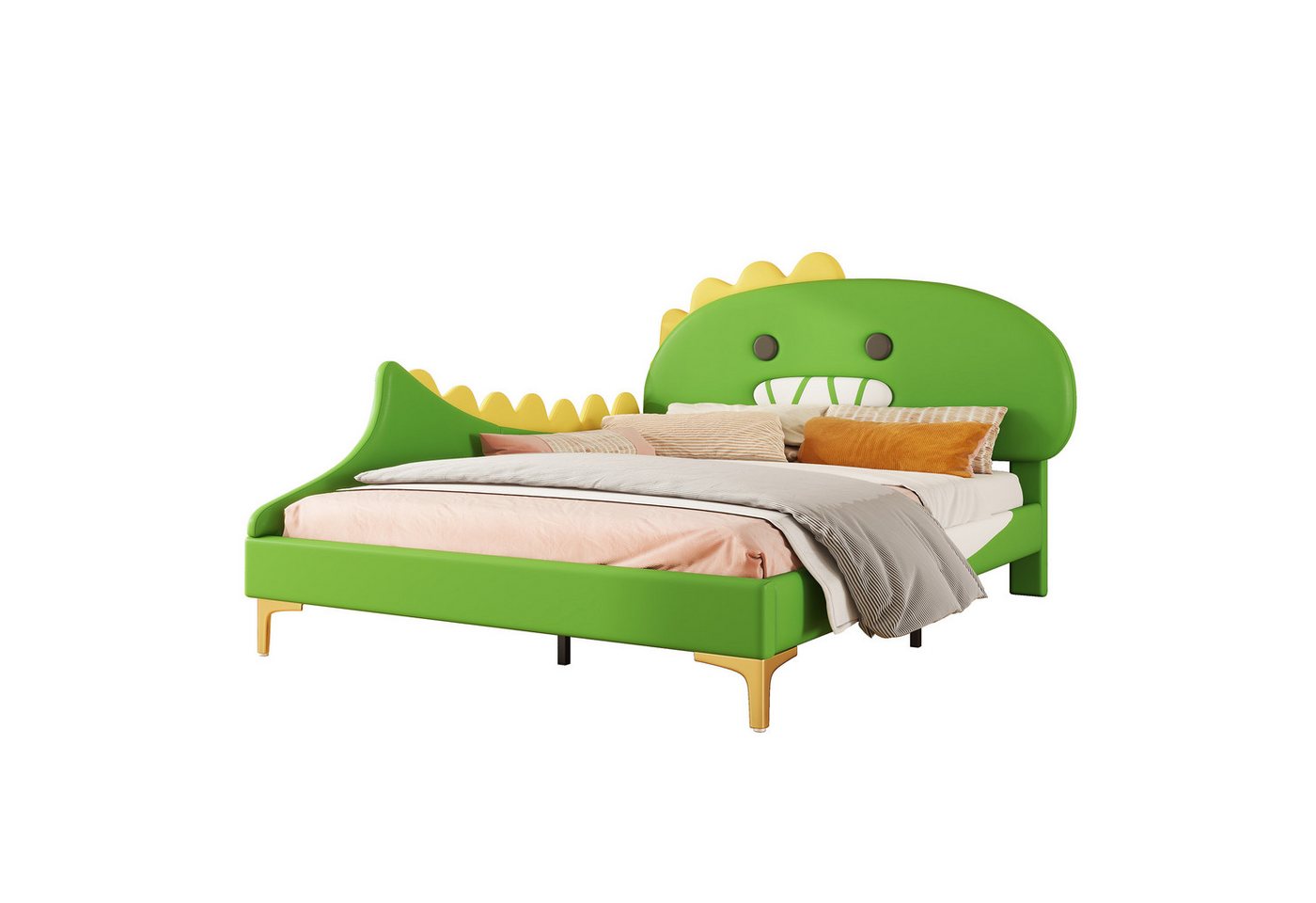 HAUSS SPOLE Kinderbett 140x200cm Cartoon Dinosaurier Form, Flachbett, PU Material, Grün (Cartoon Dinosaurier Form, kunstleder Material 140*200cm), ohne Matratze von HAUSS SPOLE