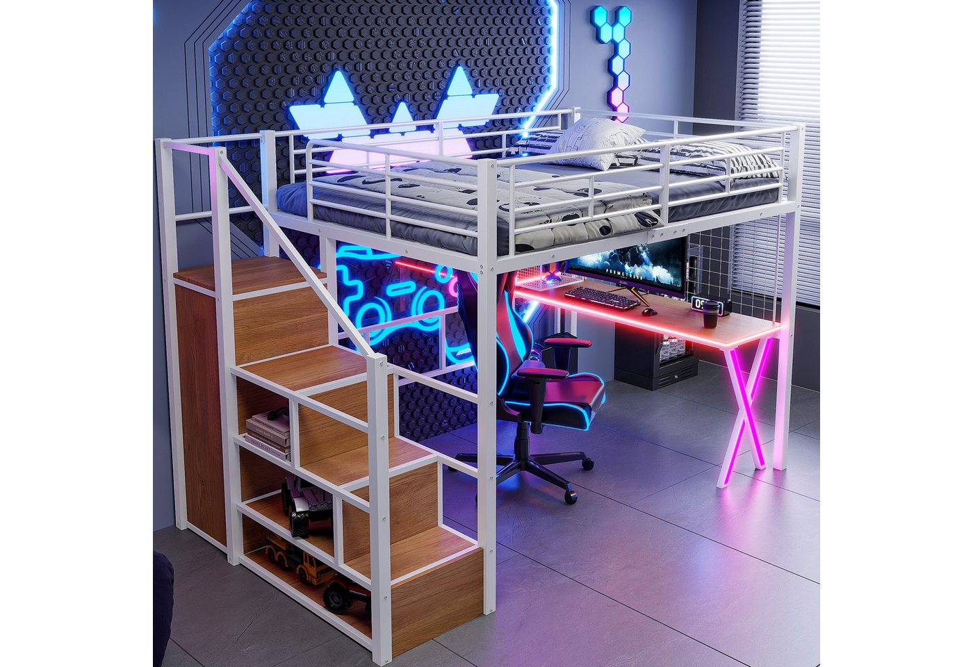 HAUSS SPOLE Kinderbett 140x200cm mit Matratze Funktionsbett, Jugendbett mit Schreibtisch von HAUSS SPOLE