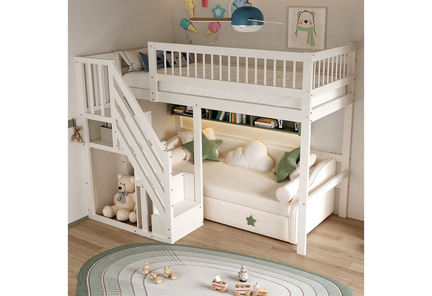 HAUSS SPOLE Kinderbett 90x 200 cm Massivholzbett, Treppe mit Aufbewahrungsschrank, weiß HAUSS SPOLE Kinderbett 90x 200 cm Massivholzbett, Treppe mit Aufbewahrungsschrank, weiß von HAUSS SPOLE