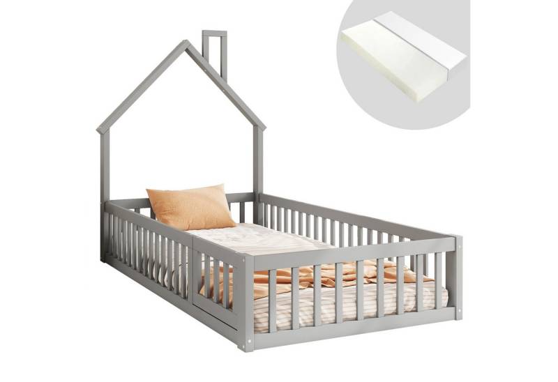 HAUSS SPOLE Kinderbett 90x200 cm mit Schornsteinform, Lattenrost Minimalistischer Stil, Grau von HAUSS SPOLE