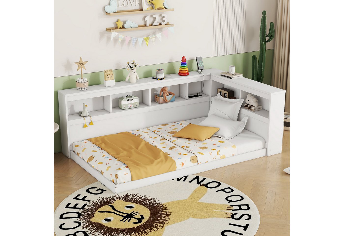 HAUSS SPOLE Kinderbett 90x200 cm mit Steckdose und 2 USB-Anschlüssen, Lattenrost Weiß (mit integriertem Lattenrost, Steckdose und 2 USB-Anschlüssen, 90 x 200 cm), ohne Matratze von HAUSS SPOLE