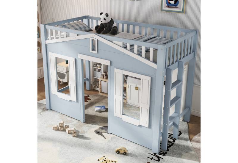 HAUSS SPOLE Kinderbett 90x200 mit Geländer&Fenster,Jugendbett Kinderbett in Hausform (mit stabilem Leiter, flexiblem Stauraum unter dem Bett und schöner Fenstergestaltung, 90x200cm), ohne Matratze von HAUSS SPOLE