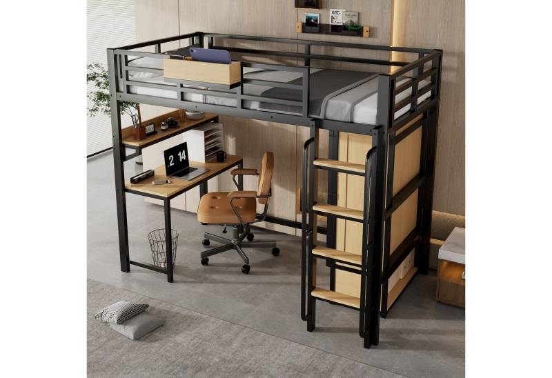 HAUSS SPOLE Kinderbett 90x200 mit Schreibtisch,Jugendbett Bettgestell mit Aufbewahrungsregal (mit Doppeltür-Kleiderschrank, Treppe mit Handläufen und integriertem Schreibtisch, 90x200cm), ohne Matratze von HAUSS SPOLE