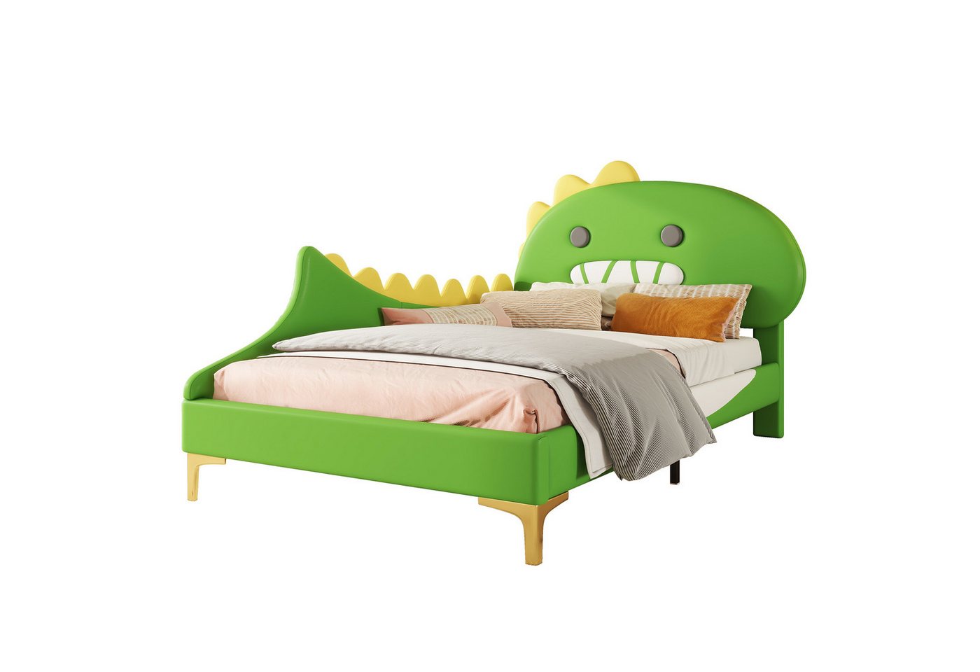 HAUSS SPOLE Kinderbett 90x200cm Cartoon Dinosaurier Form, Flachbett, PU Material, Grün (Cartoon Dinosaurier Form, kunstleder Material 90*200cm), ohne Matratze von HAUSS SPOLE