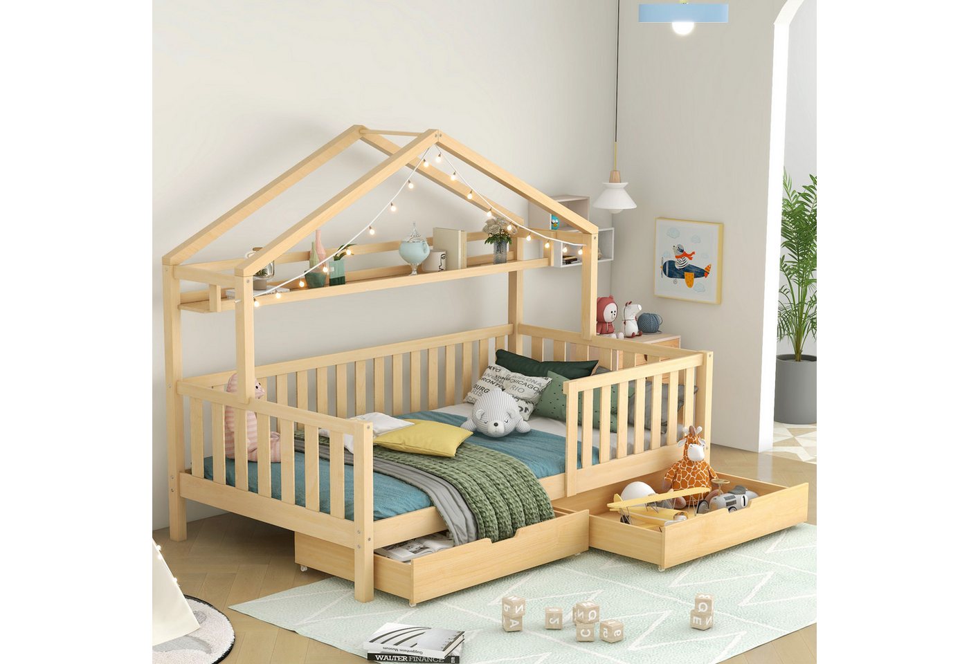 HAUSS SPOLE Kinderbett 90x200cm Hausbett mit Schubladen für Kinder und Jugendzimmer, Natur HAUSS SPOLE Kinderbett 90x200cm Hausbett mit Schubladen für Kinder und Jugendzimmer, Natur von HAUSS SPOLE