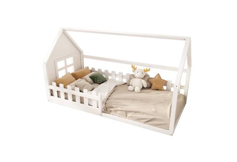 HAUSS SPOLE Kinderbett 90x200cm mit Zäune und Lattenrost Kinderbett in Hausform, weiß (90*200cm), ohne Matratze von HAUSS SPOLE
