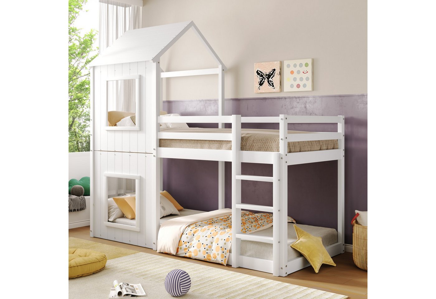 HAUSS SPOLE Kinderbett Etagenbett Holzbett Kinderbett Einzelbett Hausbett (Hausbett für Mädchen und Jungen, Sicheres und durchdachtes Design Stabile Kiefernstruktur), Platz sparen von HAUSS SPOLE