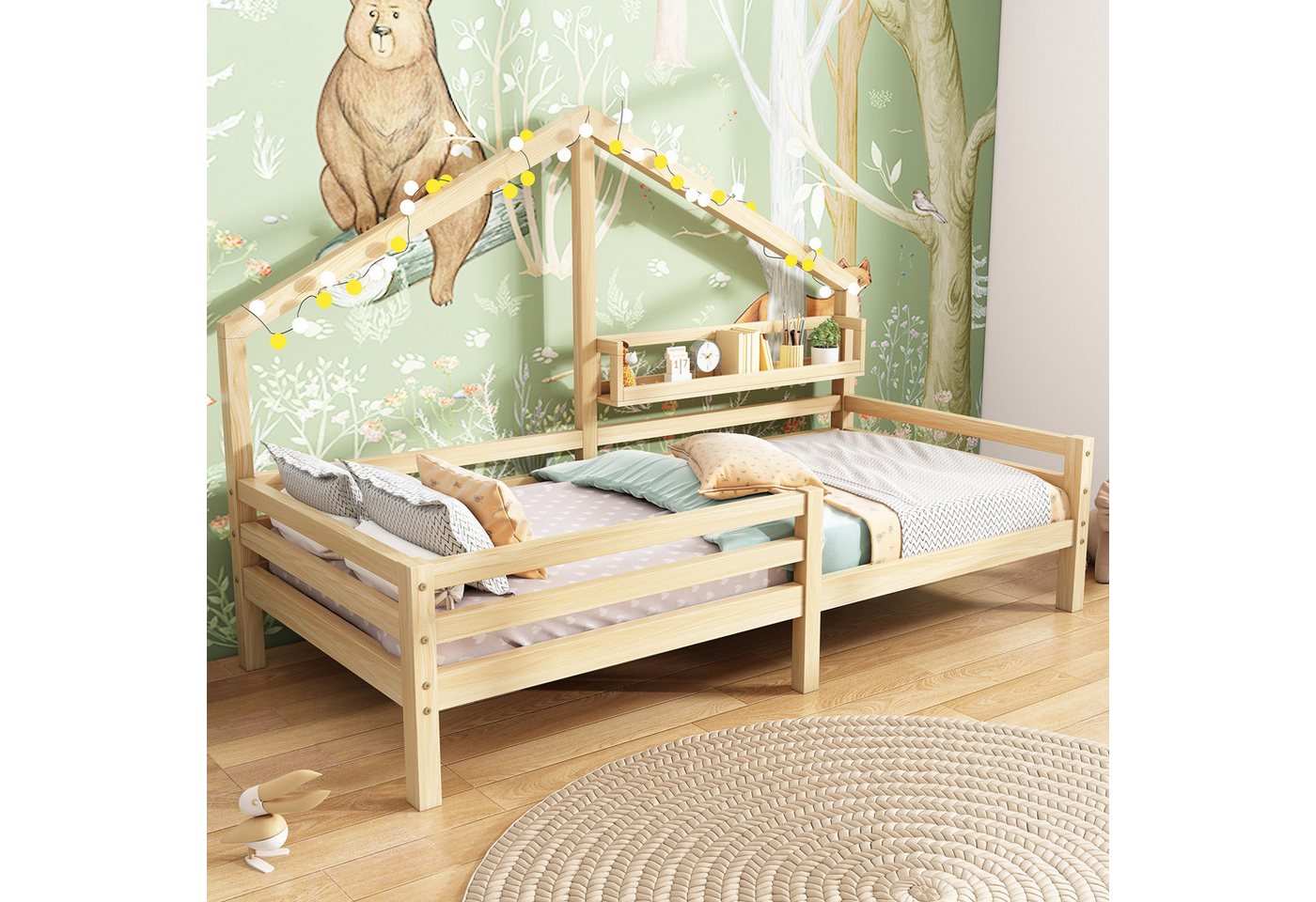 HAUSS SPOLE Kinderbett Hausbett Kinderbett mit Ablageregal Kaminform 90x200 Natur, Platz sparen HAUSS SPOLE Kinderbett Hausbett Kinderbett mit Ablageregal Kaminform 90x200 Natur, Platz sparen von HAUSS SPOLE