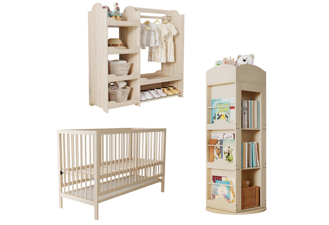 HAUSS SPOLE Kinderbett Kinder-Kombi-Möbel Babybett+Kleidungschrank+Drehbares Bücherregal von HAUSS SPOLE