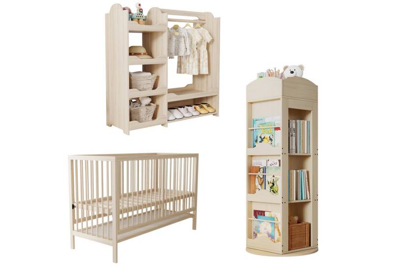 HAUSS SPOLE Kinderbett Kinder-Kombi-Möbel Babybett+Kleidungschrank+Drehbares Bücherregal von HAUSS SPOLE