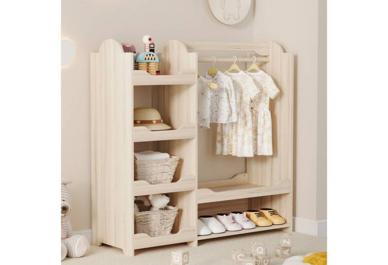 HAUSS SPOLE Kinderbett Kleidungschrank Kindergarderobe Standgarderobe mit Stange & 4 Regalen (Kindergarderobe, Kinderkleiderschrank, Standgarderobe, mit Kleiderstange,4 Regalen), für Kinder, 110*39*110 cm von HAUSS SPOLE