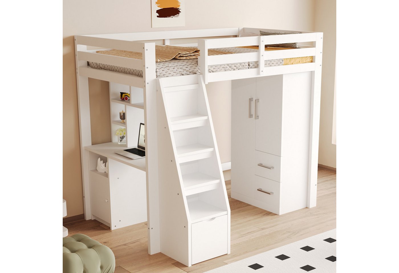 HAUSS SPOLE Kinderkleiderschrank mit Schubladen,Flurgarderobe Garderobenschrank mit Kleiderstange (mit Doppeltüren, Schubladen & Stauraum, 70 x 40 x 135 cm) von HAUSS SPOLE