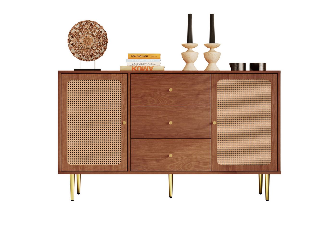 HAUSS SPOLE Kommode Kommode Schubladenkommode Sideboard Highboard (Schubladenkommode mit 2 Türen und 3 Schubladen aus Holz Massivholz), Verstellbare Ablage von HAUSS SPOLE