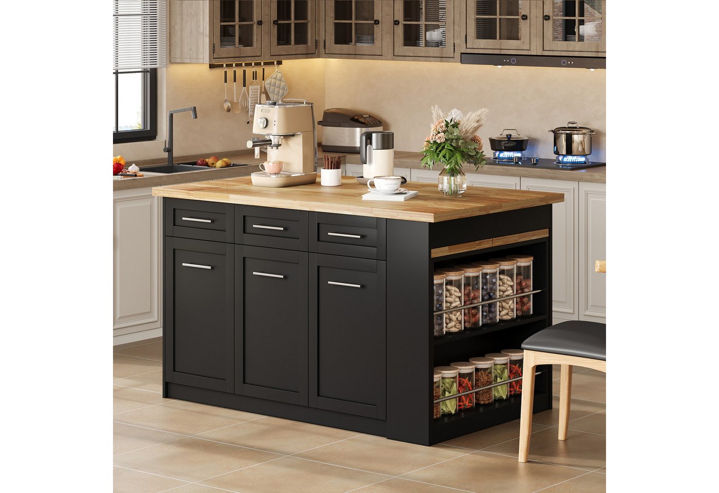 HAUSS SPOLE Kücheninsel mit arbeitsplatte Multifunktionale Bartisch mit ausziehbarem Esstisch von HAUSS SPOLE