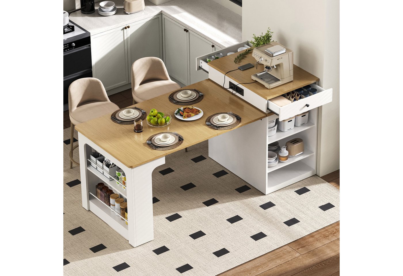HAUSS SPOLE Kücheninsel mit ausziehbarer Esstisch Bartisch mit Steckdosen Küchentisch HAUSS SPOLE Kücheninsel mit ausziehbarer Esstisch Bartisch mit Steckdosen Küchentisch von HAUSS SPOLE