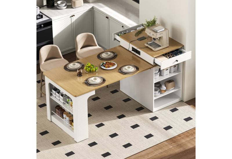 HAUSS SPOLE Kücheninsel mit ausziehbarer Esstisch Bartisch mit Steckdosen Küchentisch von HAUSS SPOLE